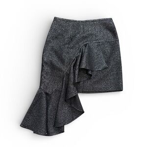 Michael Kors Collection Cascading Ruffle Metallic Wool-Blend Twill Skirt - sz 4